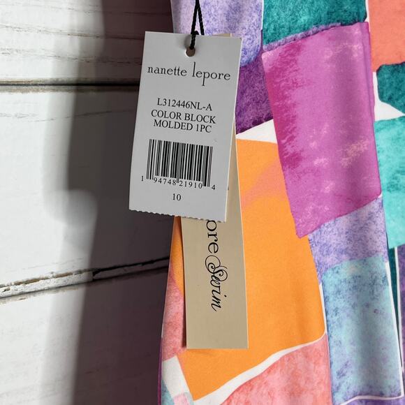 Nanette Lepore Color Block Molded One Piece Swimsuit Size 10 - Picture 4 of 10